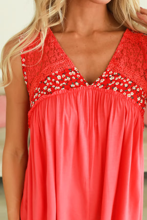 Poppy Bloom Lace Sleeveless Top - Strawberry, Closet Candy, 2