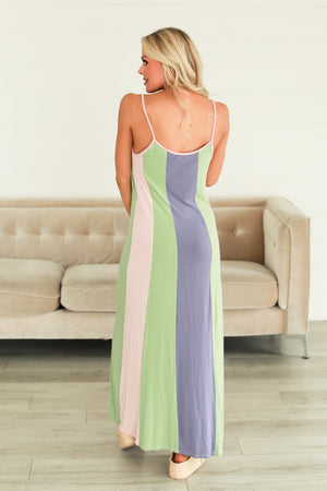 Pastel Prism Maxi Cami Dress - Sage, Closet Candy, 5
