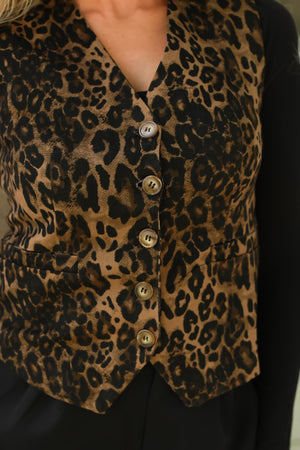 Panthera Denim Button Down Vest - Mocha, Closet Candy, 2