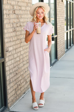 Roselle Bloom Striped Maxi Dress - Pink/Ivory