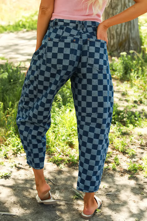 Dynamic Checkered Barrel Fit Jeans - Denim Blue, Closet Candy, 5