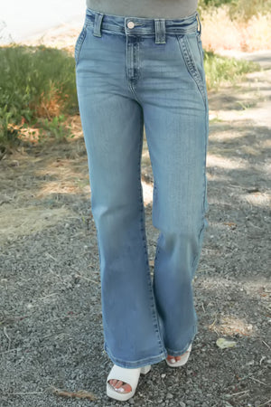 KANCAN Mace High Rise Wide Flare Jeans - Medium Wash, Closet Candy, 1