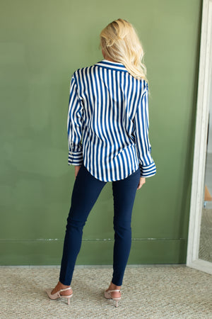 I Bet Ya Satin Blouse - Blue Stripe, Closet Candy, 5