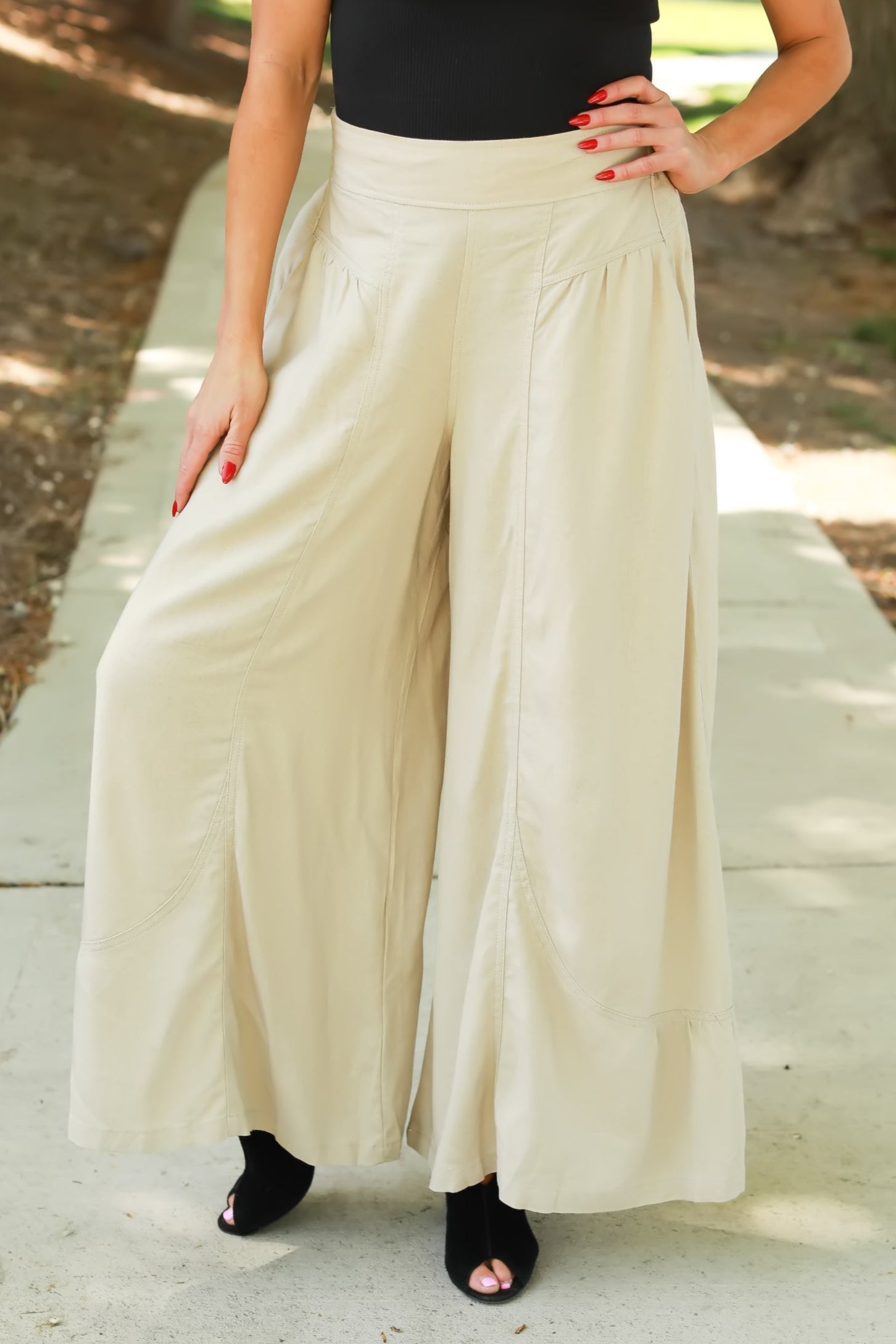 RISEN Caia Shirred Wide leg Pants - Tan, Closet Candy, 1