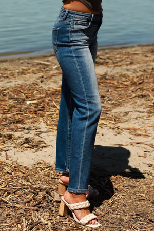 RISEN Clara Mid Rise Blue Tapered Jeans - Dark Wash, Closet Candy, 4