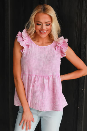 She Moves in Color Ruffle Peplum Top - Mauve