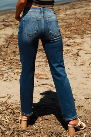 RISEN Clara Mid Rise Blue Tapered Jeans - Dark Wash, Closet Candy, 5