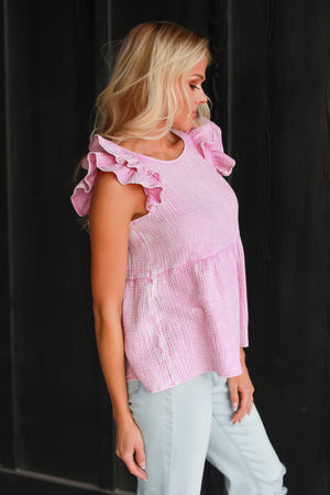 She Moves in Color Ruffle Peplum Top - Mauve