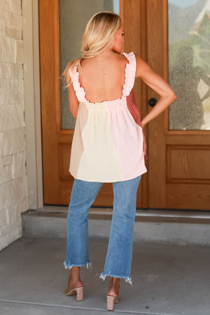 Kinda Getting Over Babydoll Top - Taupe/Pink/Marsala, Closet Candy, 5