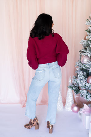 Dreamy Balloon Sleeve Boat Neck Sweater - Cabernet, Closet Candy, 4