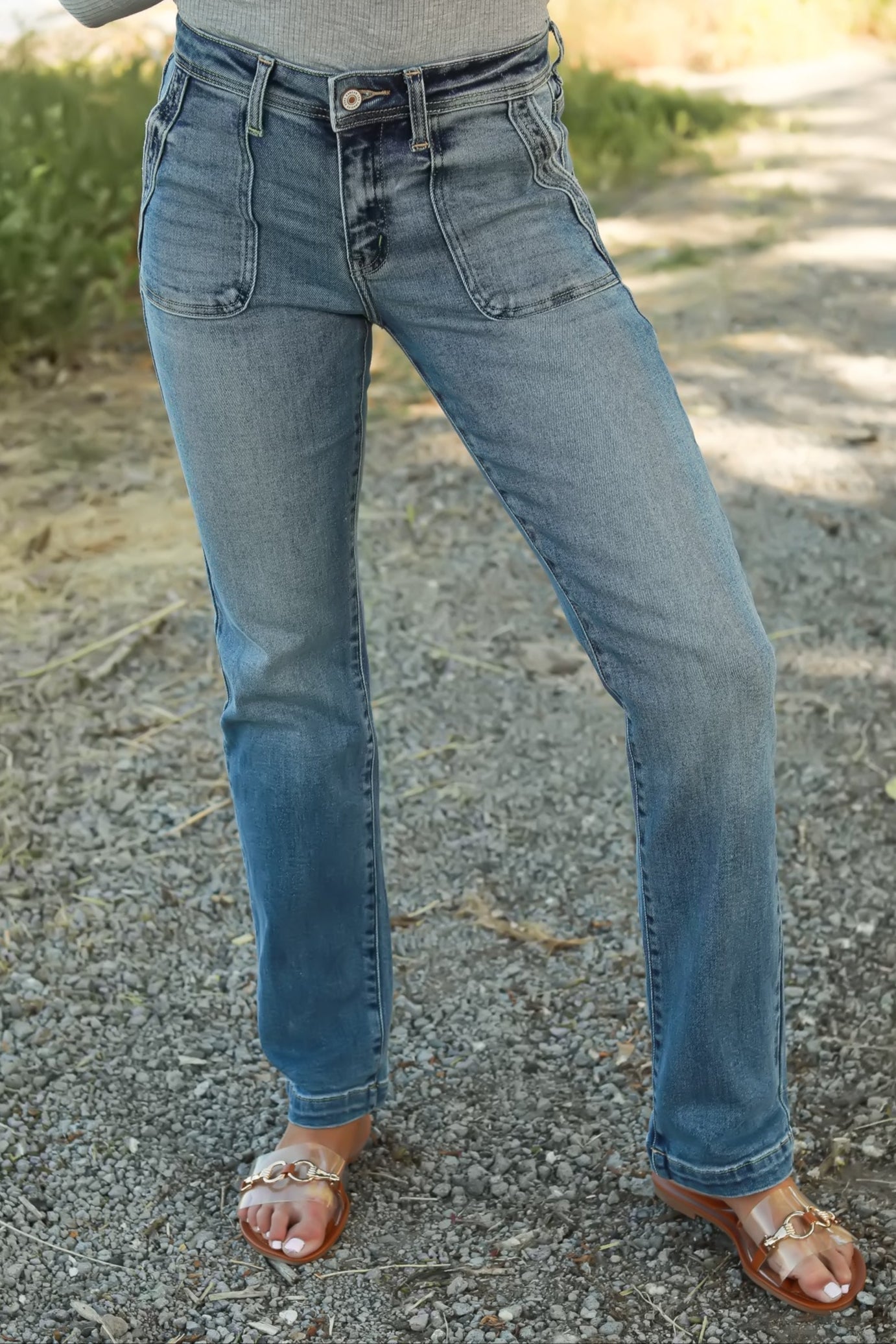 KANCAN Rachelle Mid Rise Slim Straight Jeans - Medium Wash, Closet Candy, 1