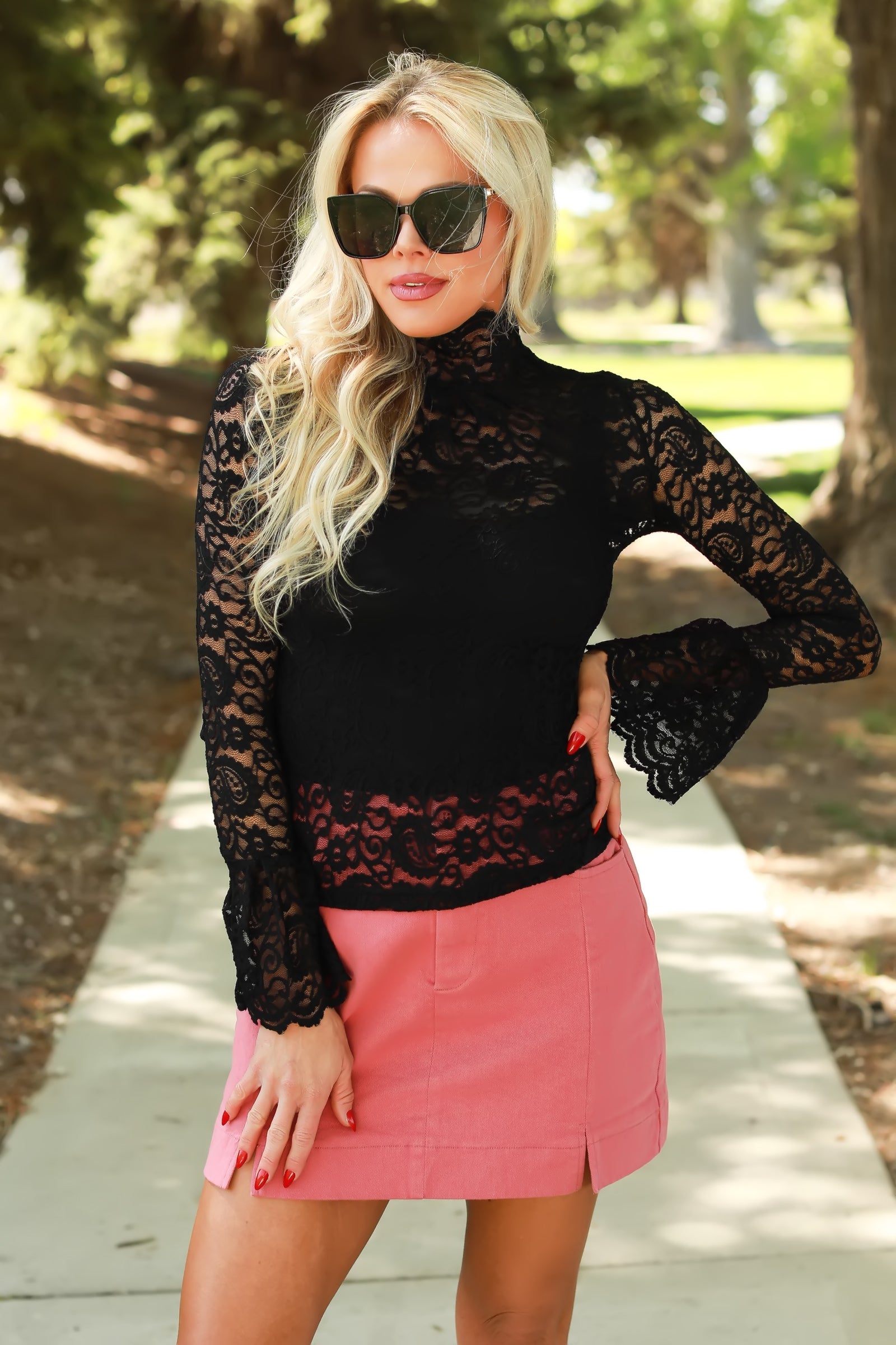Ebon Elegance Lace Top, Black, Closet Candy, 1