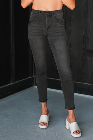 RISEN Mid Rise Fade Into You Crop Skinny Jeans - Black