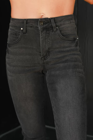 RISEN Mid Rise Fade Into You Crop Skinny Jeans - Black