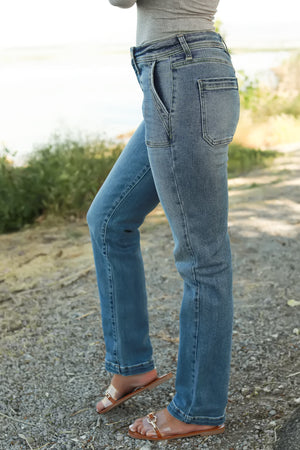 KANCAN Rachelle Mid Rise Slim Straight Jeans - Medium Wash, Closet Candy, 4