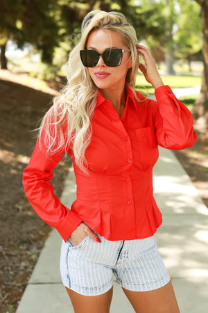 Edge of Ease Pleated Poplin Shirt - Red, Closet Candy, 1