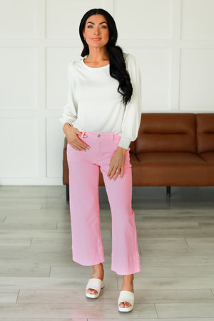 KANCAN Stacy High Rise Cropped Wide Leg Jeans - Neon Pink, Closet Candy, 7