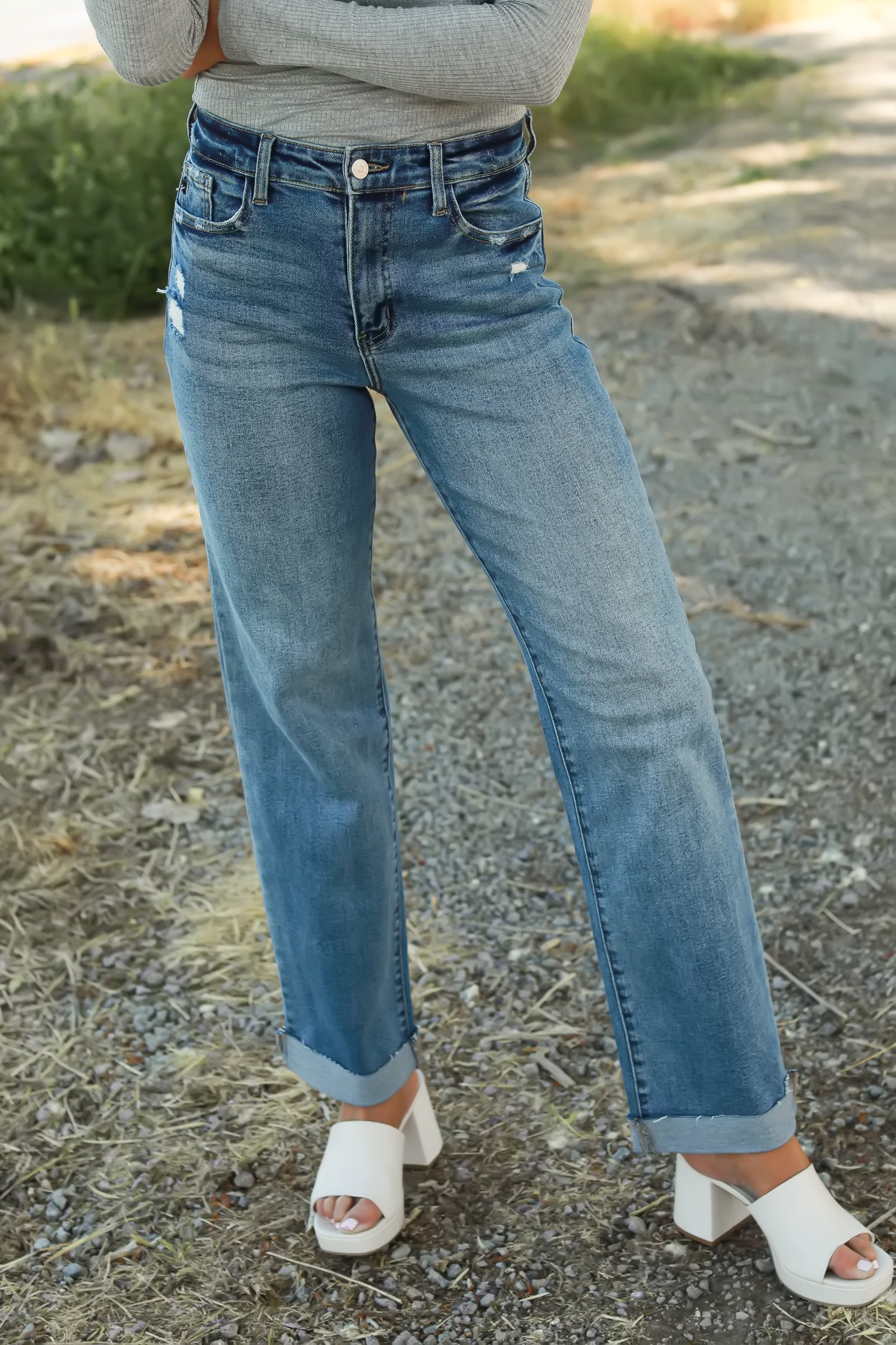 KANCAN Trinity Essentials High Rise True Straight Jeans - Dark Wash, Closet Candy, 1