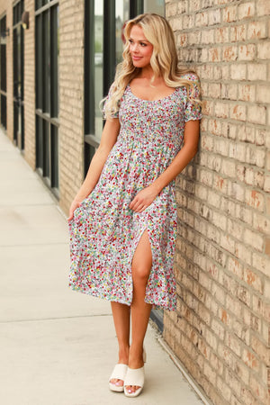 The Garden Glance Midi Dress - Yellow, Closet Candy, 6