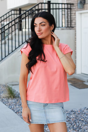 Tropical Mood Folded Sleeve T-Shirt - Coral, Closet Candy, 6