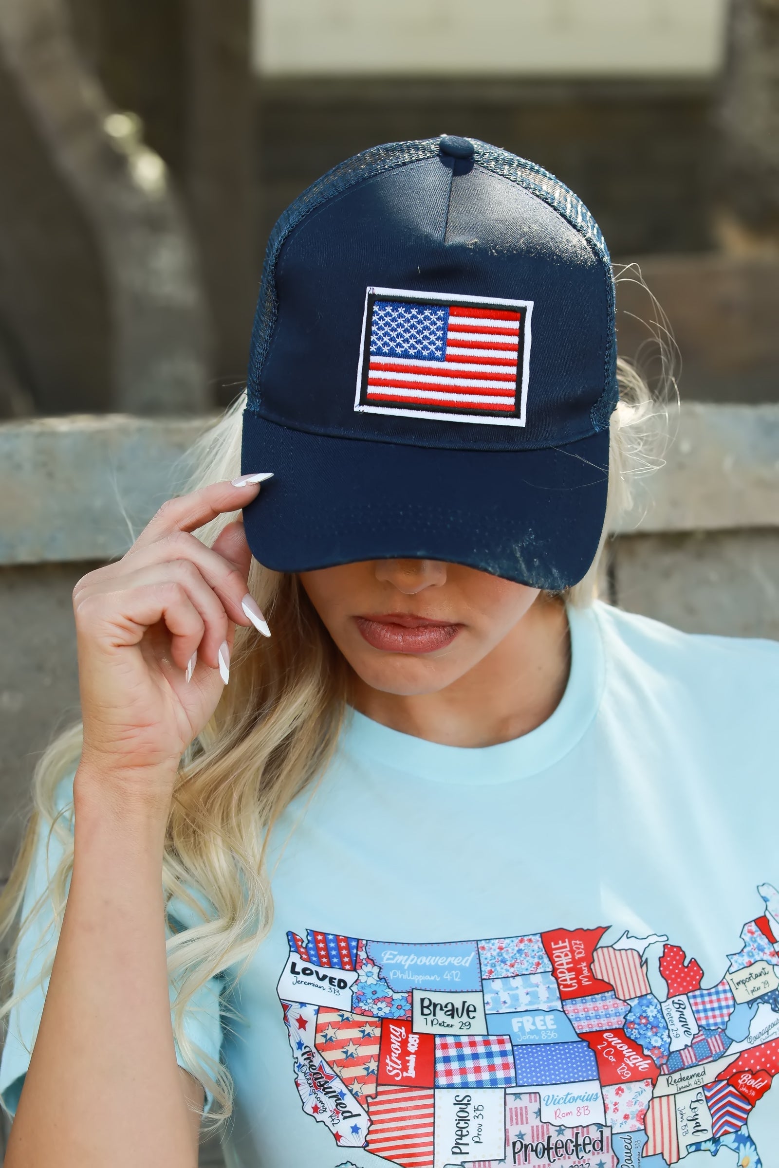 Proud to Wear It Trucker Hat, Blue w Red White n Blue Flag, Closet Candy, 1