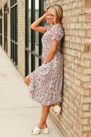 The Garden Glance Midi Dress - Yellow, Closet Candy, 4