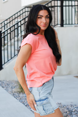 Tropical Mood Folded Sleeve T-Shirt - Coral, Closet Candy, 4