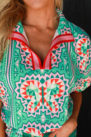 Can't Stop the Pattern Dolman Blouse - Sea Green, Closet Candy, 2