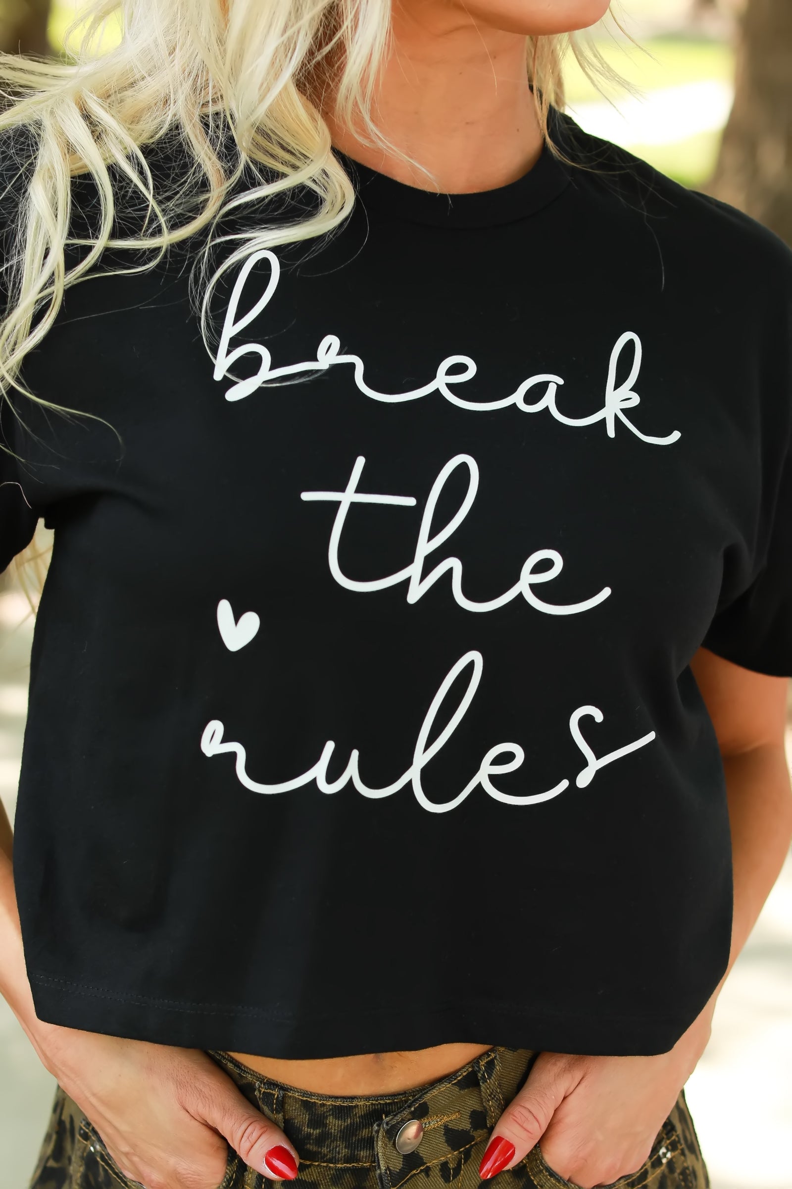 The Rebel Script Cropped Graphic Tee, Black, Closet Candy, 1