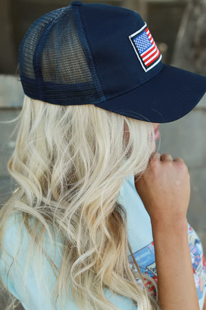 Proud to Wear It Trucker Hat, Blue w Red White n Blue Flag, Closet Candy, 5