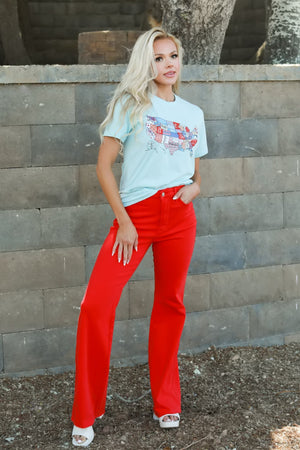JUDY BLUE Somewhere Only We Go Flare Jeans - Red, Closet Candy, 3