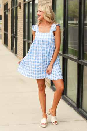 Lavelle Check Mini Sundress - Blue, Closet Candy, 3