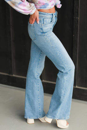 RISEN Live My Life High Rise Bootcut Jeans - Light Wash, Closet Candy, 4