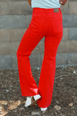JUDY BLUE Somewhere Only We Go Flare Jeans - Red, Closet Candy, 5