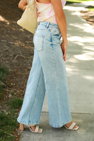 RISEN Tallulah High Waist Pintuck Jeans - Light Wash, Closet Candy, 4