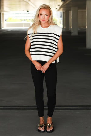 All Lines Lead to Me Stripe Sweater Vest - Black, Closet Candy, 5