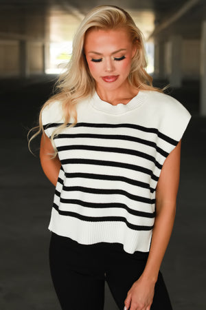 All Lines Lead to Me Stripe Sweater Vest - Black, Closet Candy, 1