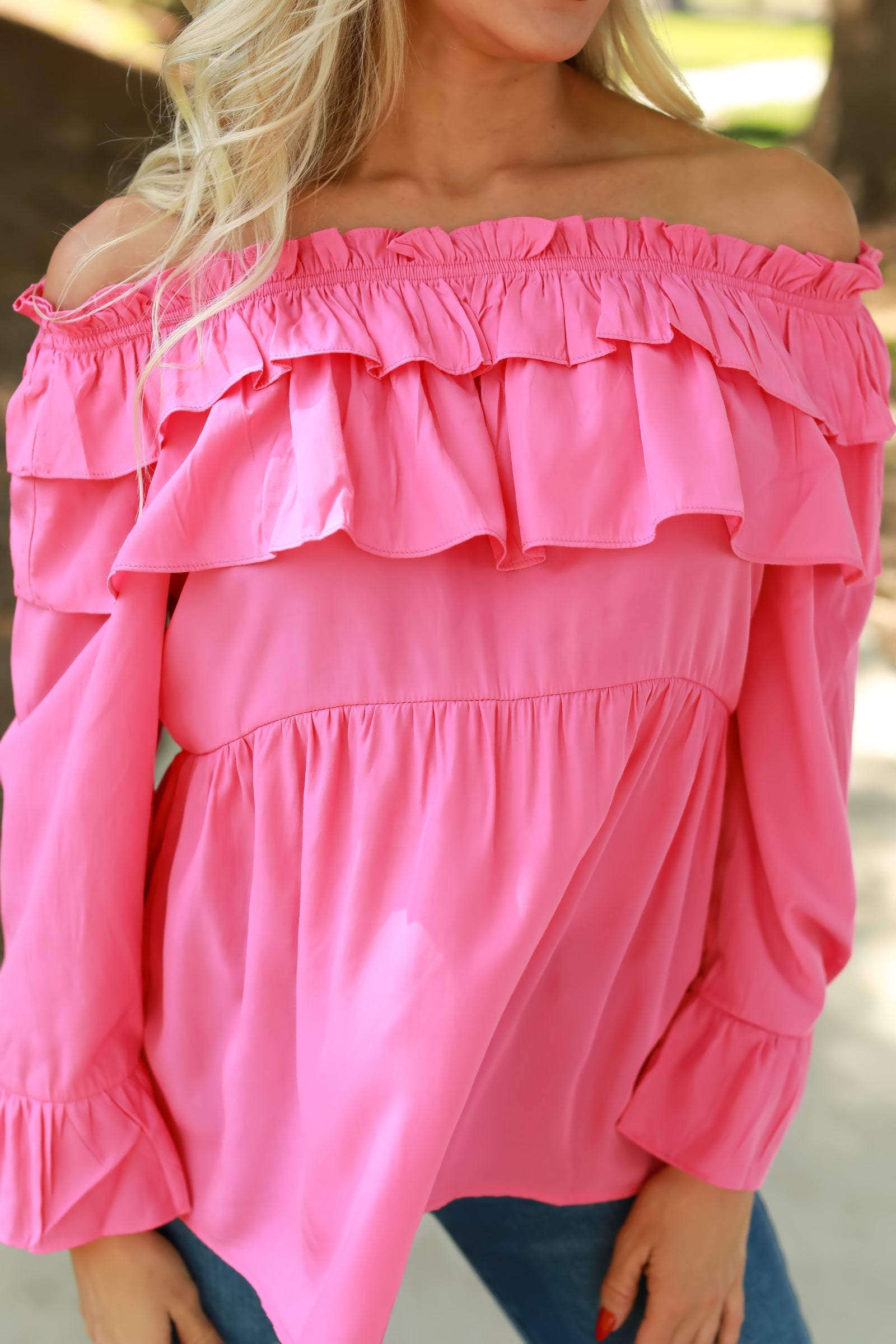 Rosé Ruffle Off-Shoulder Top - Fuchsia, Closet Candy, 1