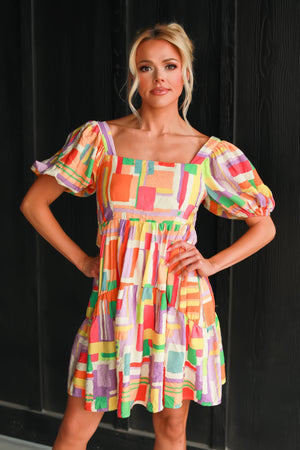 Find A Way Back Into Geo Mini Dress - Yellow Multi, Closet Candy, 6