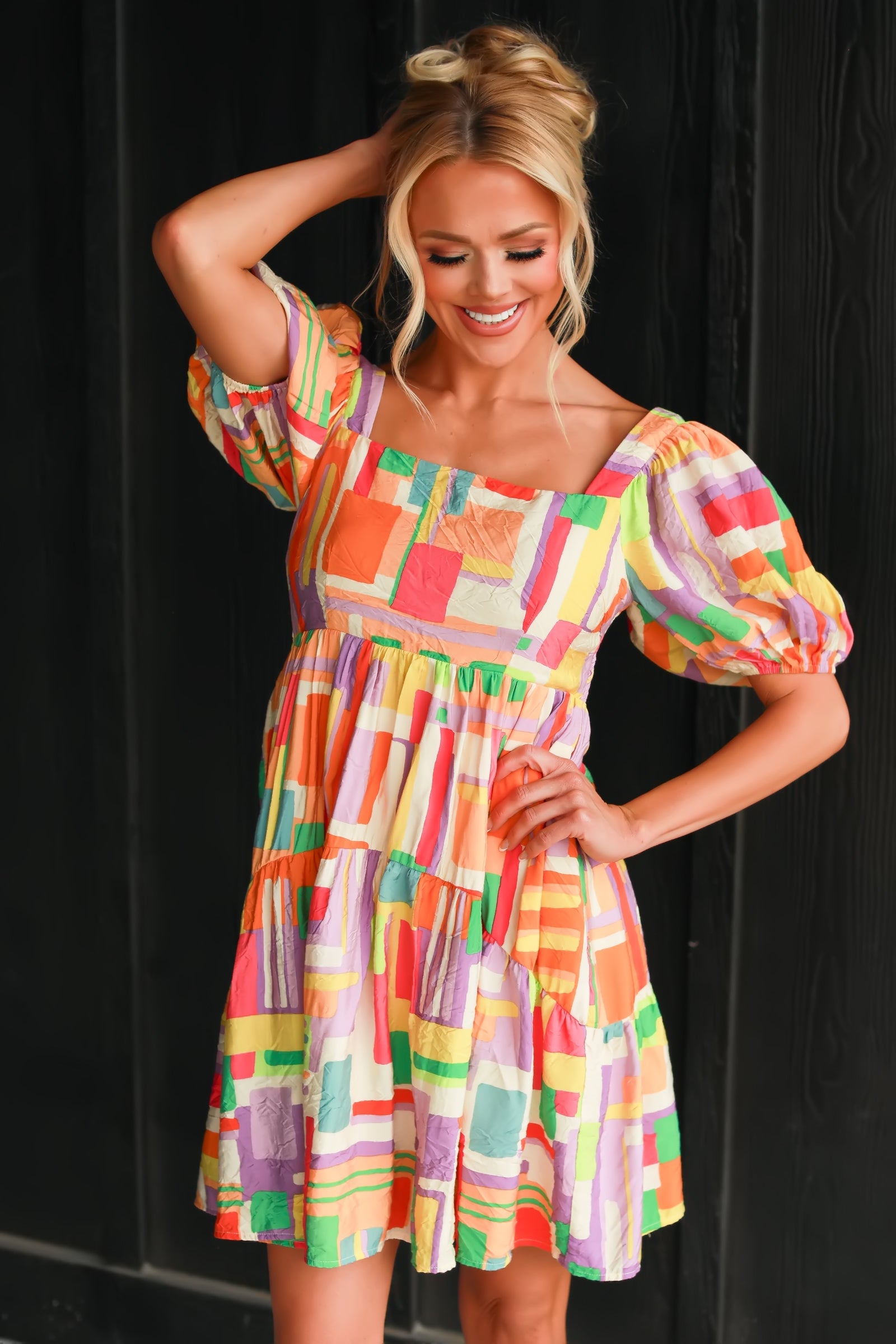 Find A Way Back Into Geo Mini Dress - Yellow Multi, Closet Candy, 1