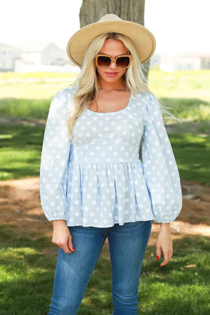 Mistberry Babydoll Peplum Top - Lt. Blue, Closet Candy, 6