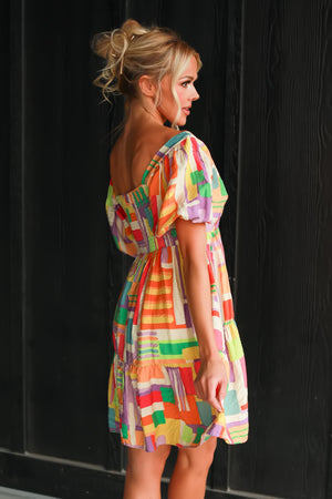 Find A Way Back Into Geo Mini Dress - Yellow Multi, Closet Candy, 4