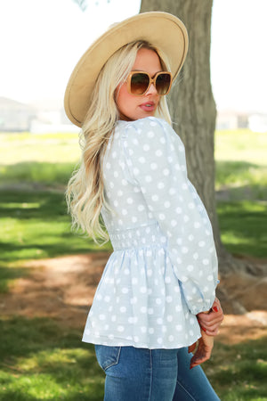 Mistberry Babydoll Peplum Top - Lt. Blue, Closet Candy, 4