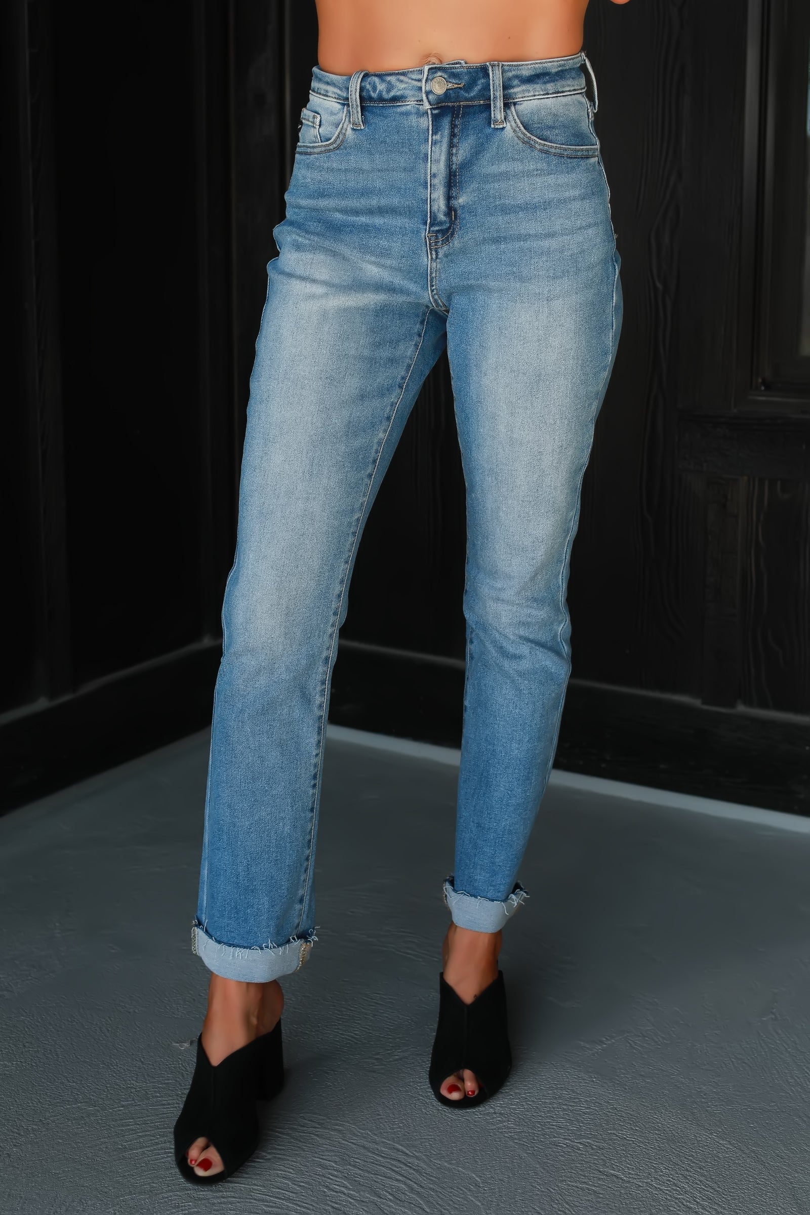 KANCAN Cristina High Rise Slim Straight Jeans - Medium Wash, Closet Candy, 1