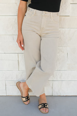 KANCAN Calla Ultra High Rise Cropped Wide Leg Jeans - Taupe, Closet Candy, 1