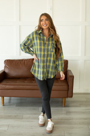 Plan To Get You Plaid Shirt - Yellow Green, Closet Candy, 3
