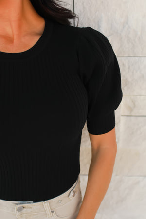 Got My Puff Back Ribbed Bodysuit - Black, Closet Candy, 2
