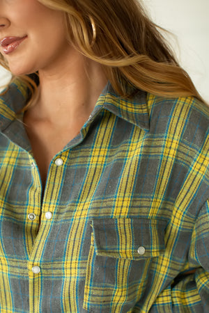 Plan To Get You Plaid Shirt - Yellow Green, Closet Candy, 2