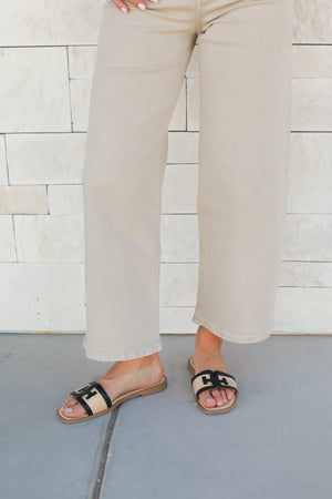 KANCAN Calla Ultra High Rise Cropped Wide Leg Jeans - Taupe, Closet Candy, 3