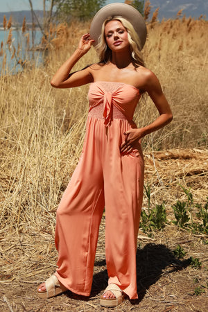 Luna Bloom Smocked Jumpsuit - L. Orange, Closet Candy, 1